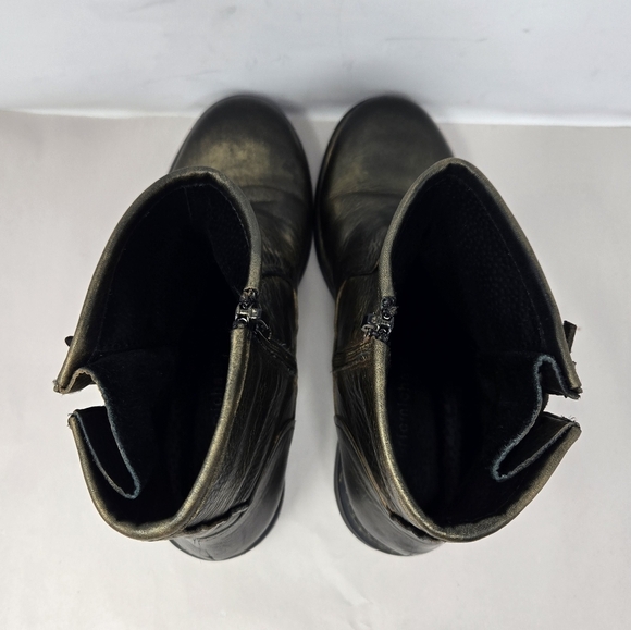 Eric Michael Brennaro Moto Womens Boots Sz 7.5 Dark Gold Metallic Lace Up Detail - Picture 5 of 14